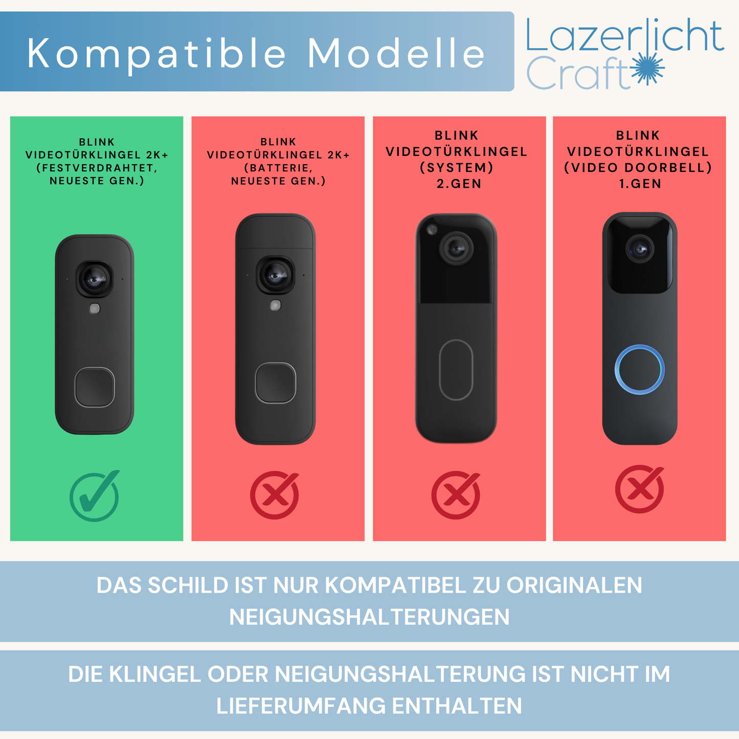 Klingelschild für Blink Videotürklingel 2K+ (festverdrahtet, neueste Gen.)