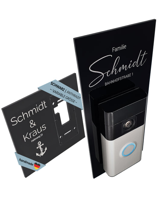 Klingelschild für Ring Akku Videotürklingel/Battery Video Doorbell 2.Gen, 3, 4, Pro & Plus – Variante für Solarladegerät (Ladegerät nicht enthalten)