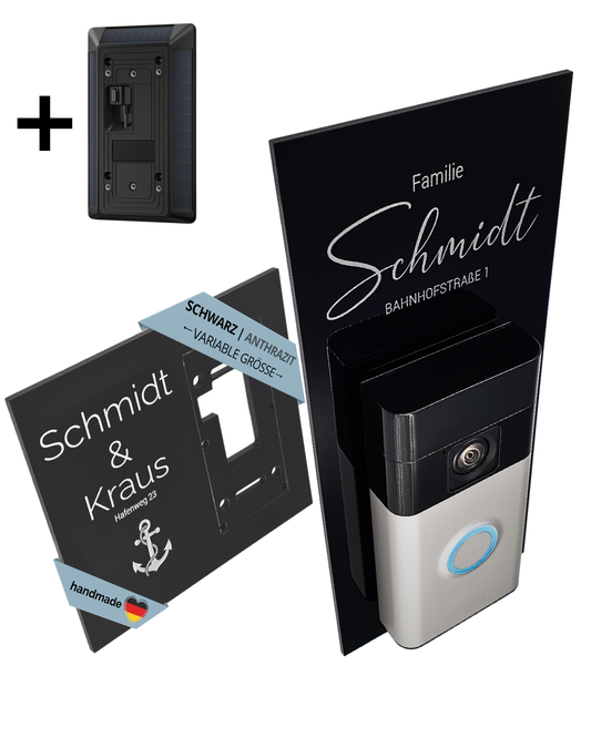 Klingelschild für Ring Akku Videotürklingel/Battery Video Doorbell 2.Gen, 3, 4, Pro & Plus mit Solarladegerät