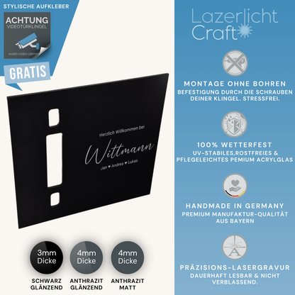 Klingelschild für Aqara G400 – Anthrazit matt und Schwarz glänzend Acrylglas