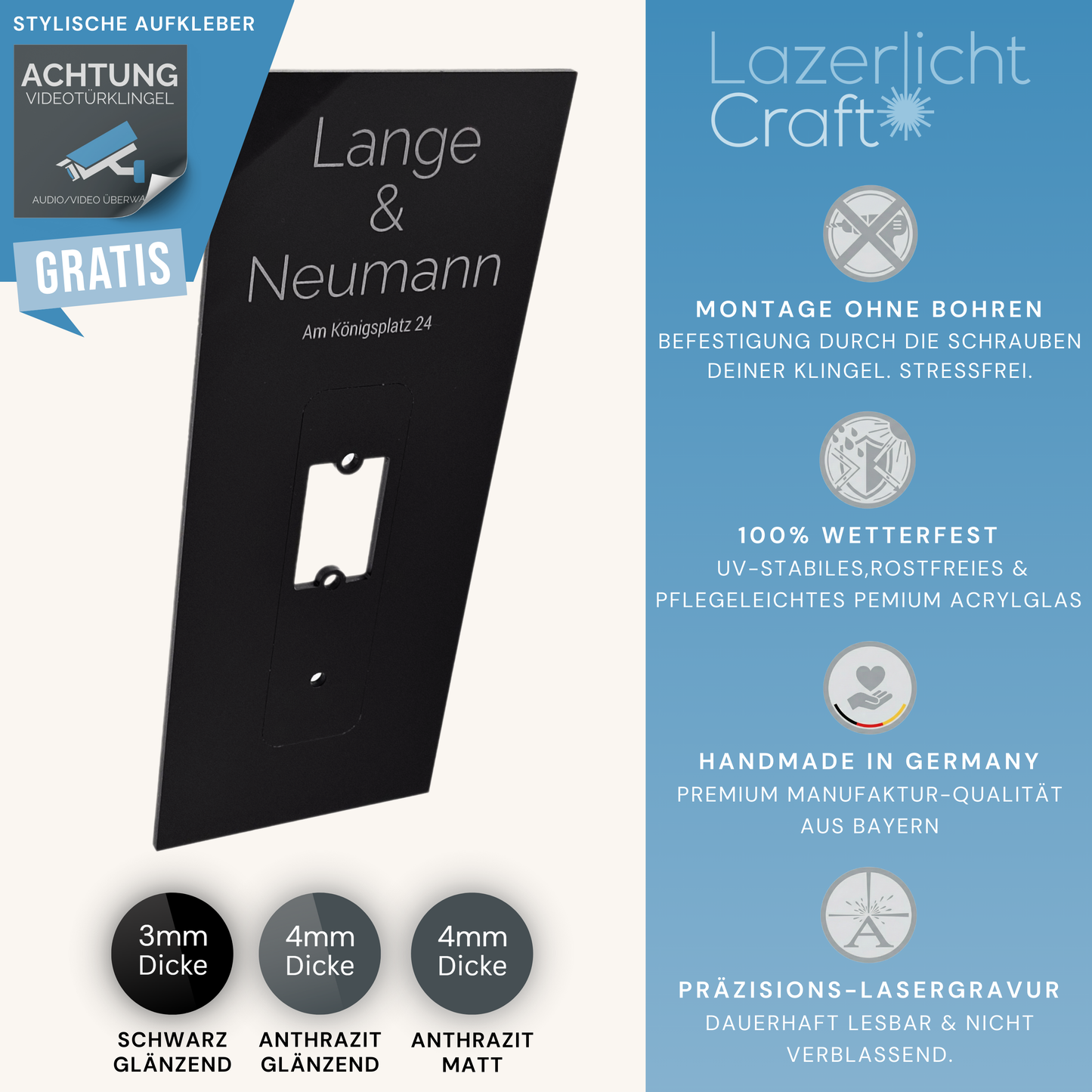 Klingelschild für Blink Videotürklingel (System) (Video Doorbell) ohne Eck-/Winkelhalterung von Blink