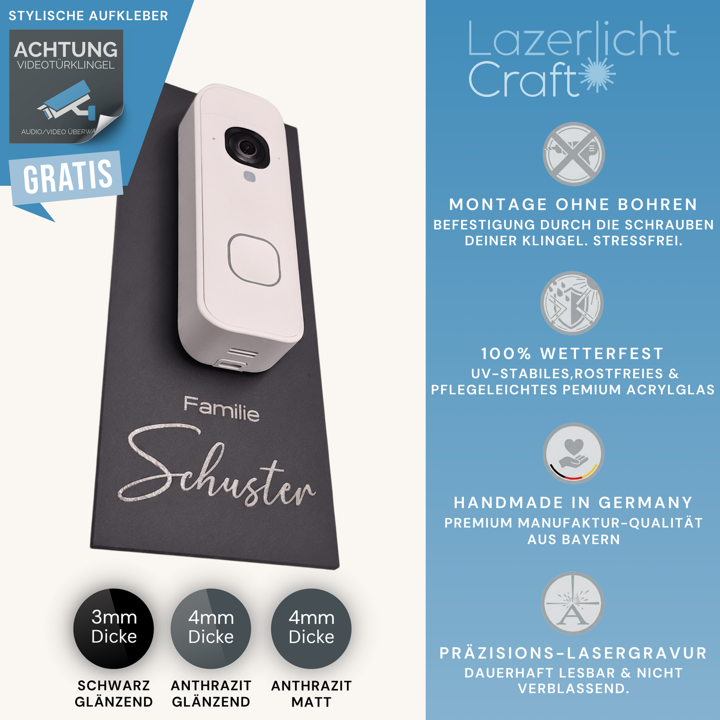 Klingelschild für Blink Videotürklingel 2K+(Batterie), System & 1. Gen