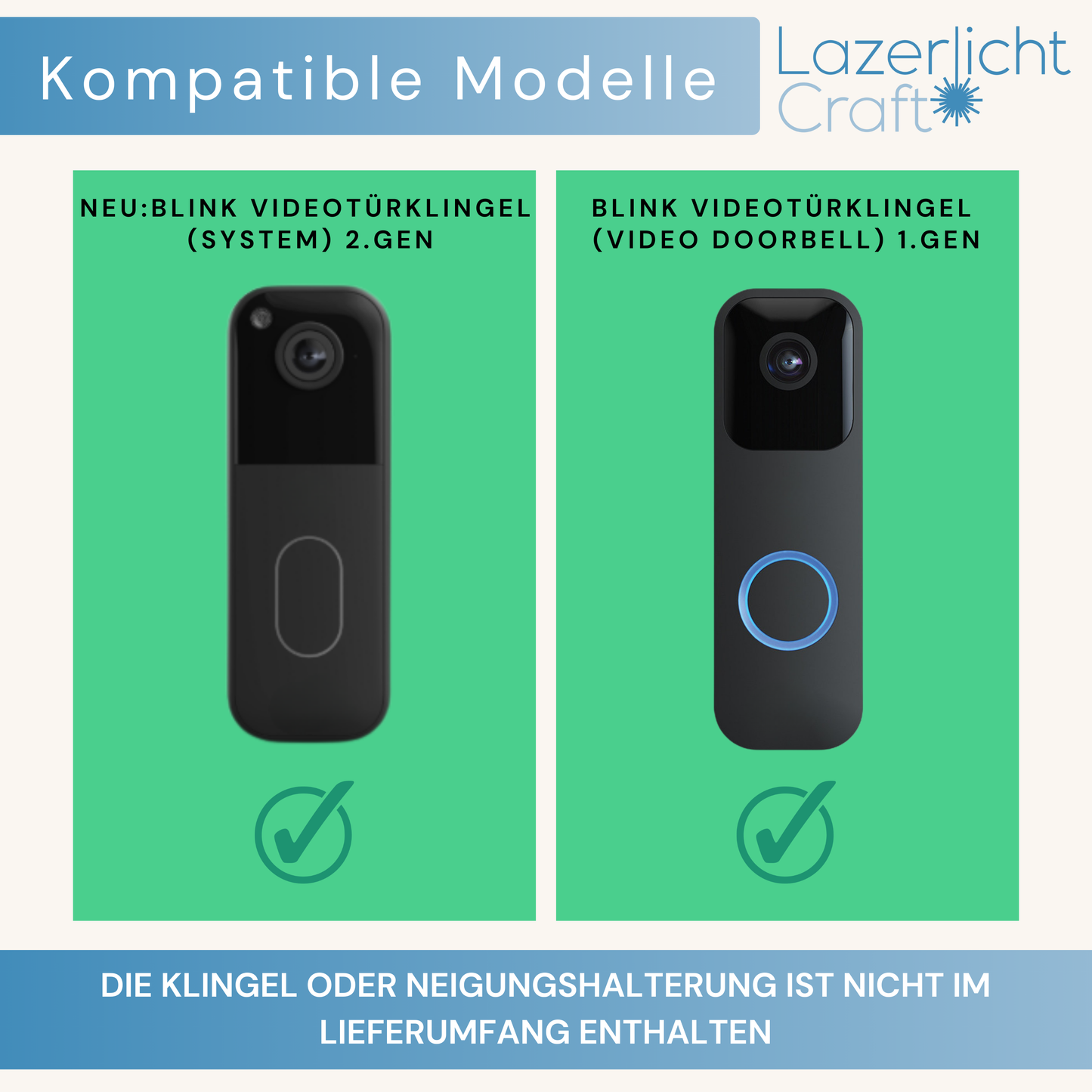 Klingelschild für Blink Videotürklingel (System) (Video Doorbell) mit Eck-/Winkelhalterung von Blink
