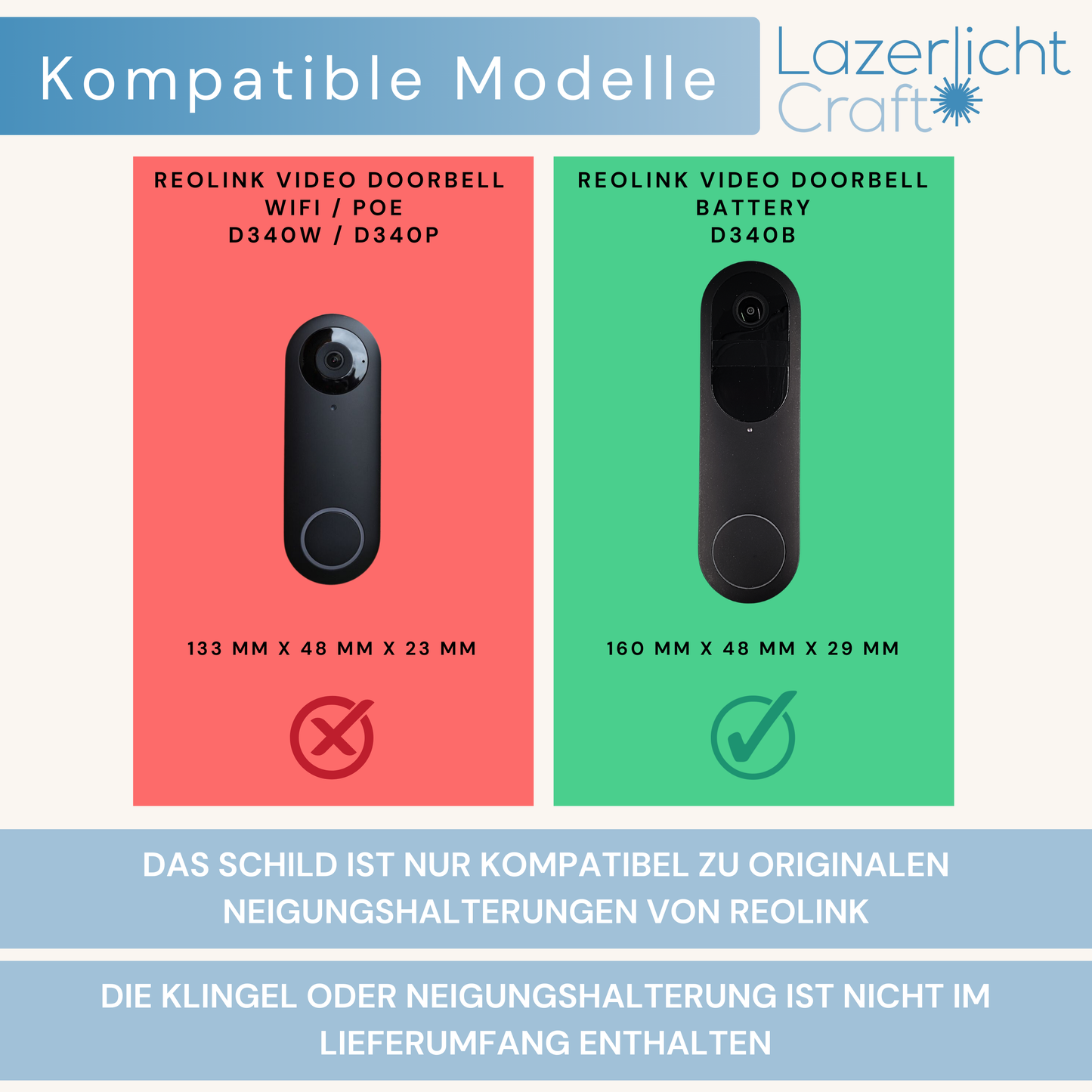 Klingelschild für Reolink Video Doorbell Battery D340B